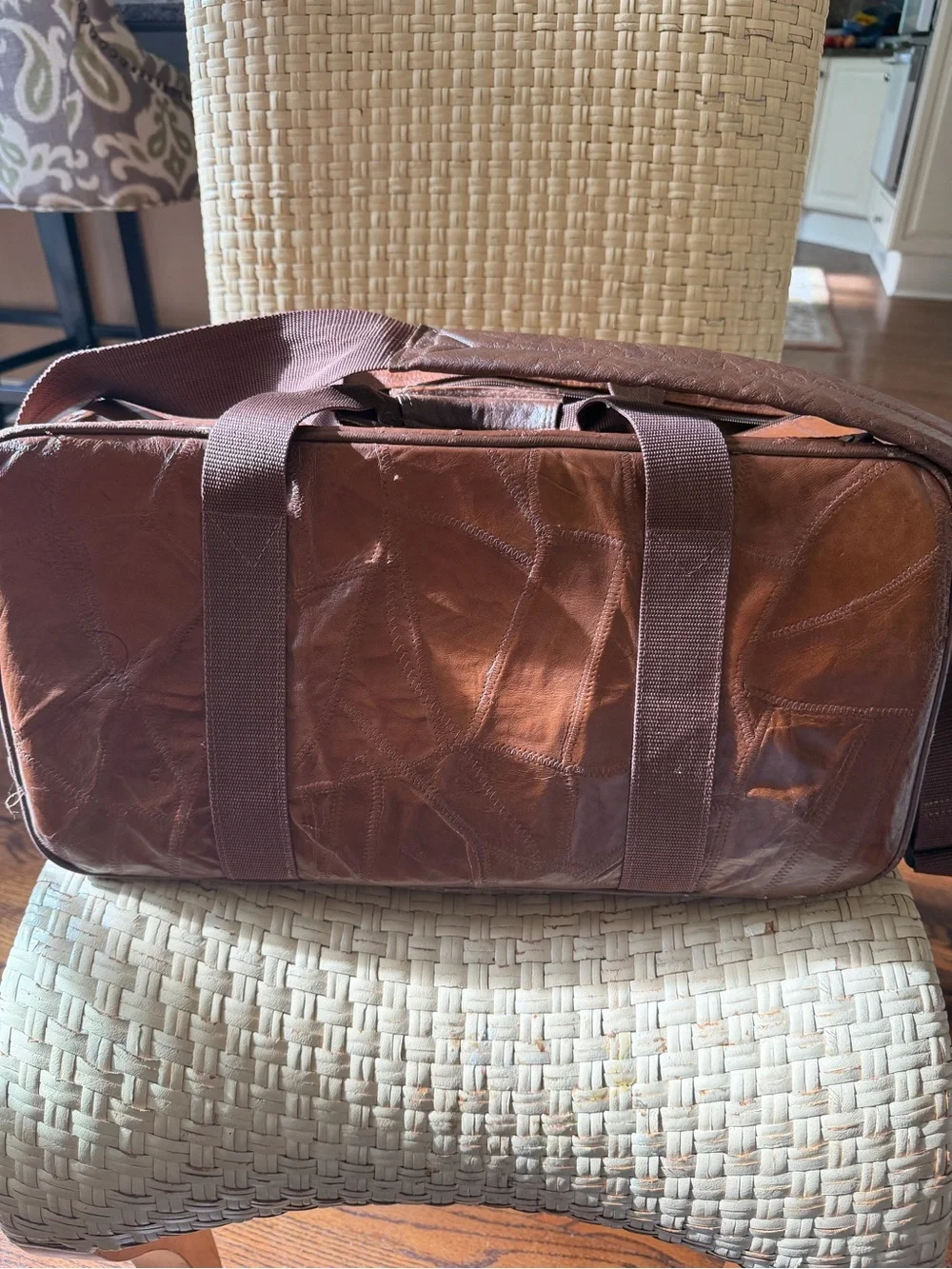 Coaster Brown Large Leather camera Bag Duffle Bag